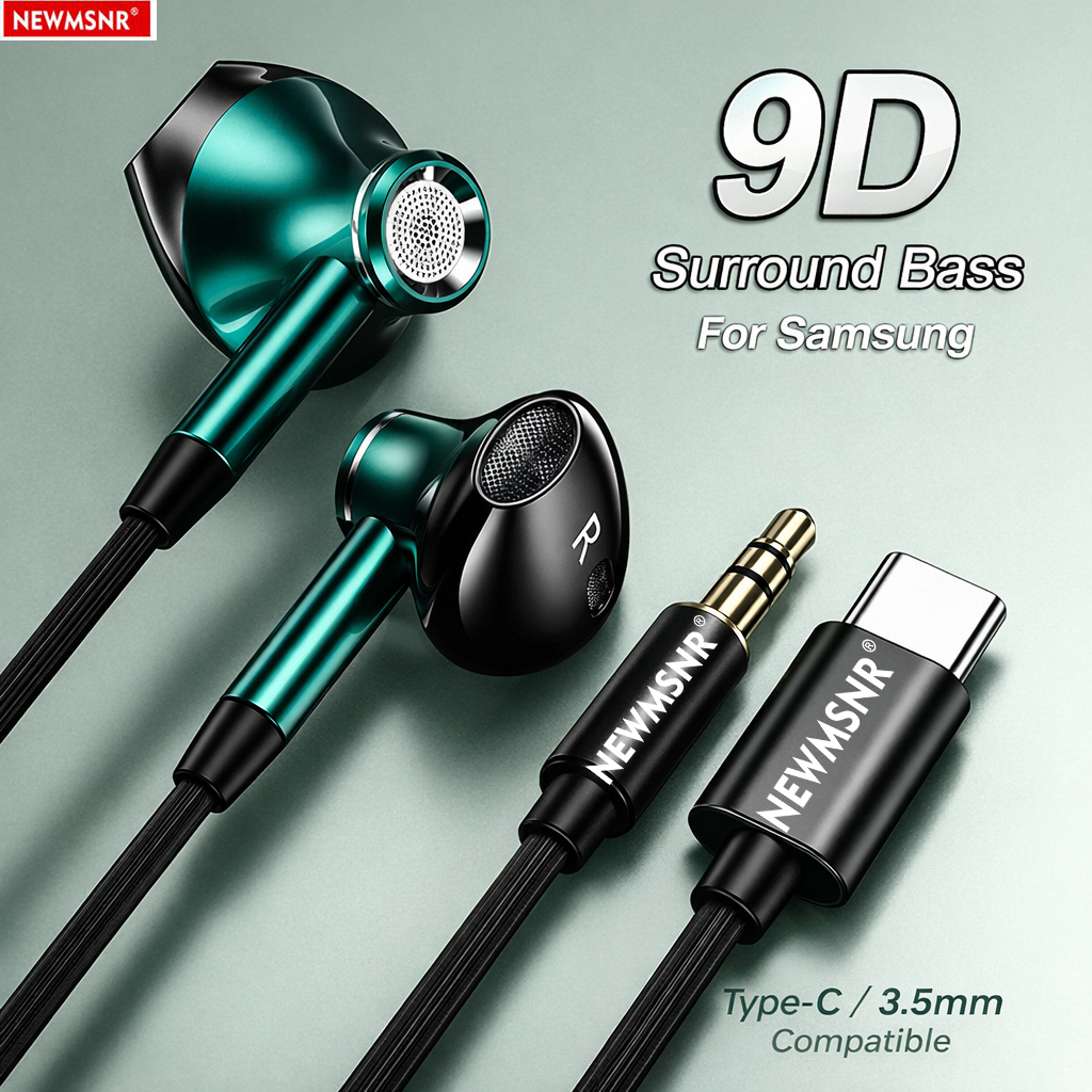 Type C Wired Earphones With Mic - Słuchawki 9D Surround Bass z wtykiem